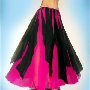 Ameynra Belly Dance Skirt Dark-Pink Black Chiffon. With petals. New